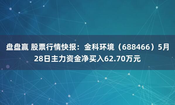 盘盘赢 股票行情快报：金科环境（688466）5月28日主力资金净买入62.70万元
